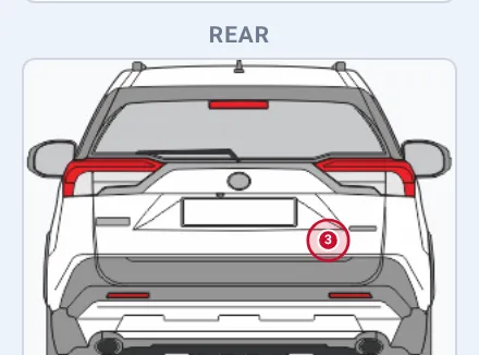 Sectek report app, desktop view: Damage map, Rear view with one marker
