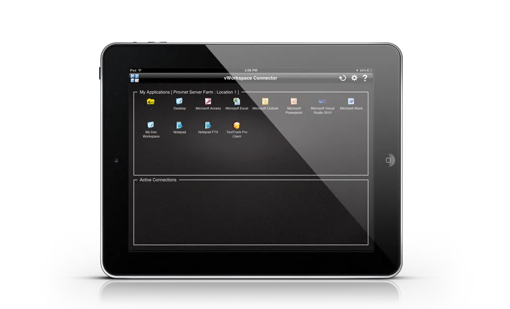 iPad vWorkspace connector showing the apps space