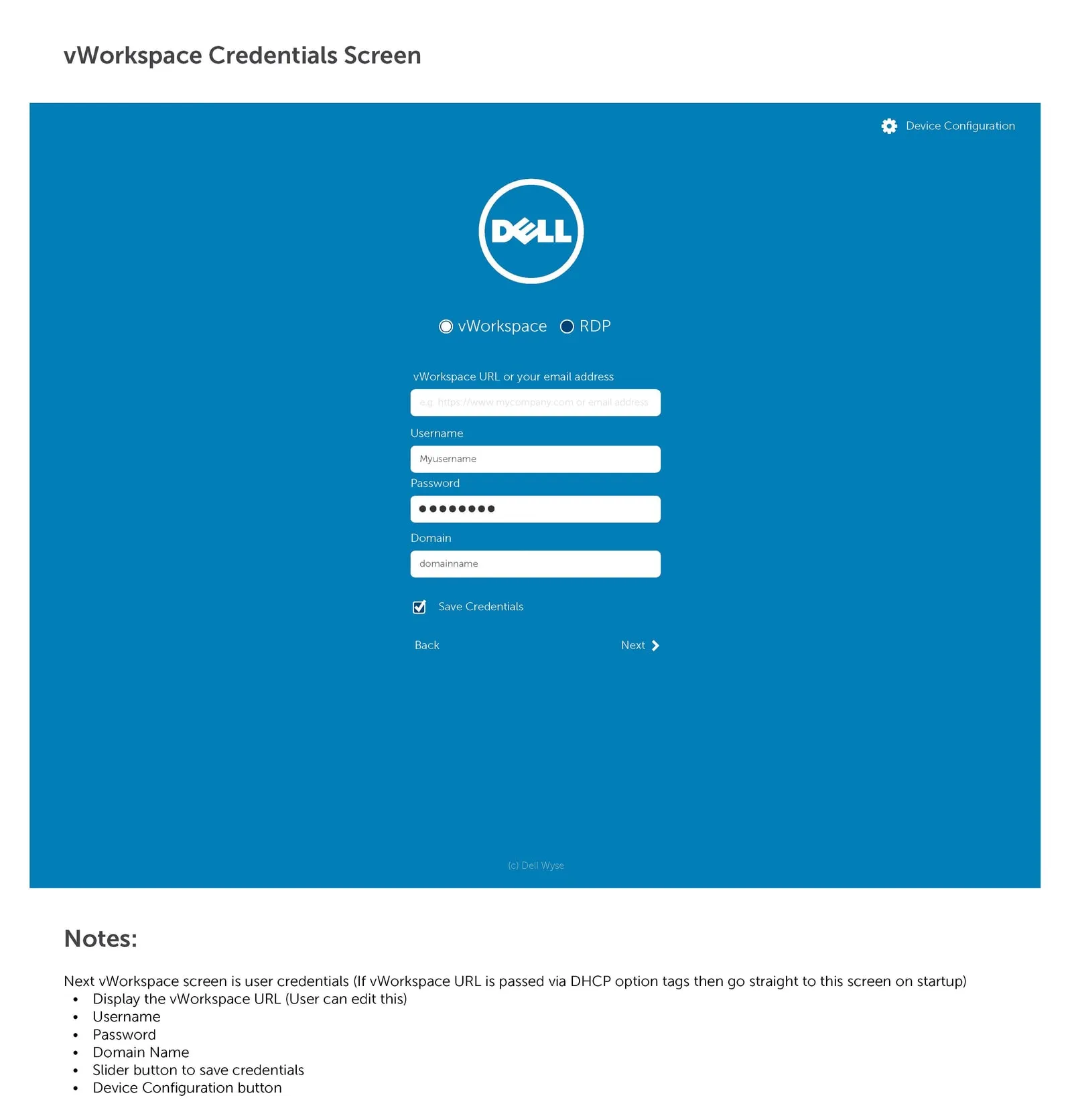 Zero Client wireframe page with annotations