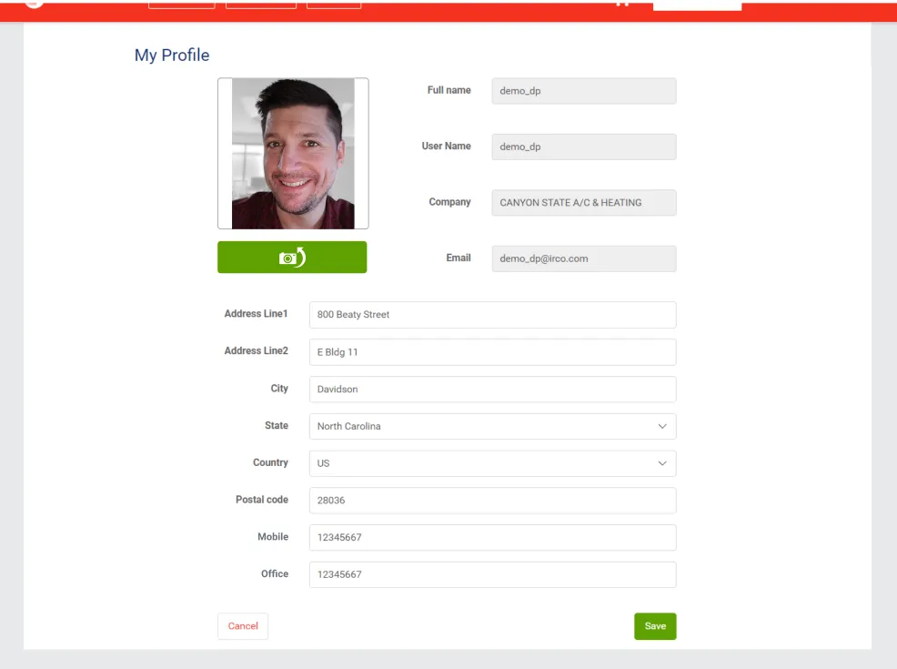ComfortSite user profile screen