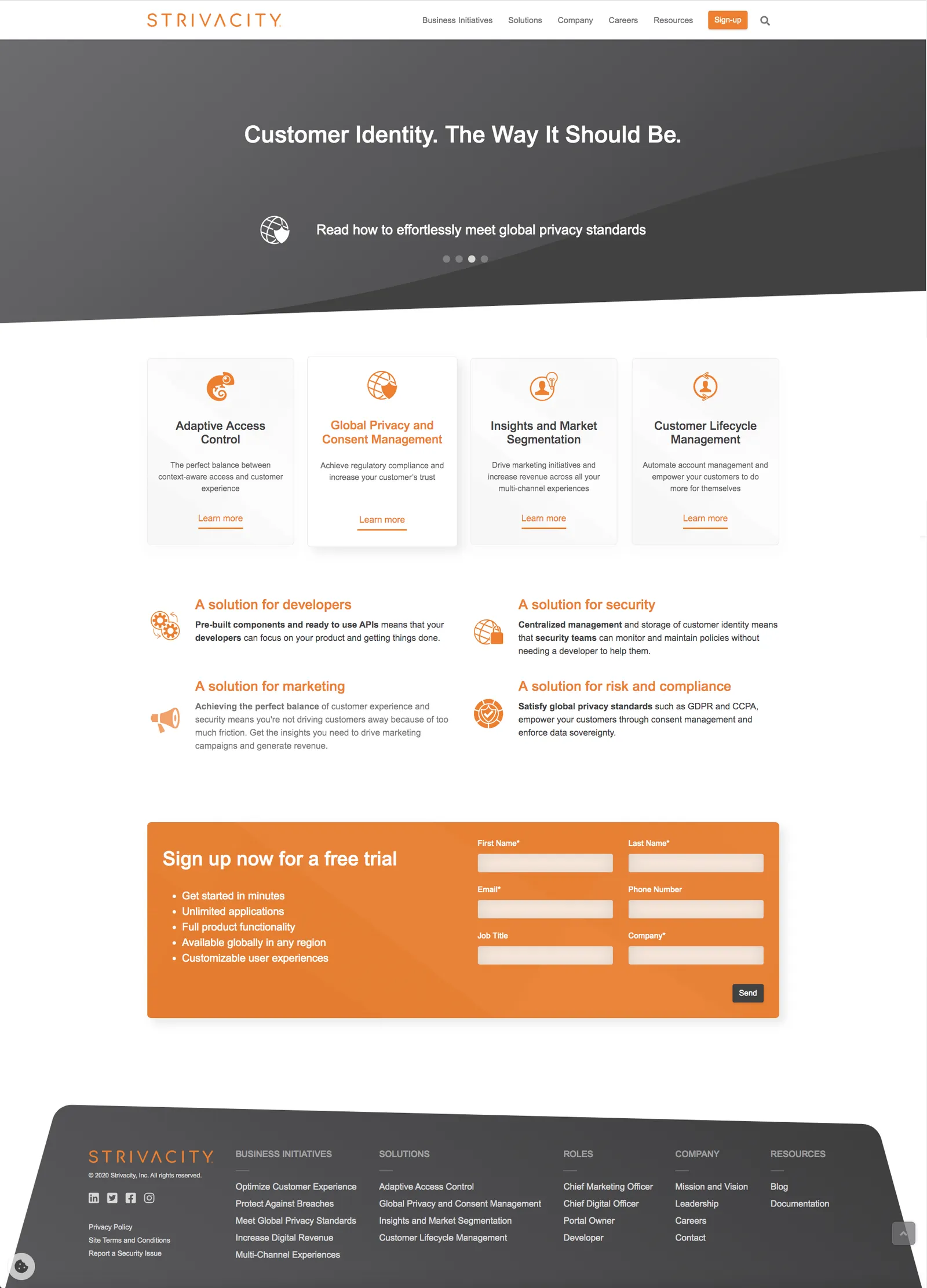 Strivacity marketing site home page