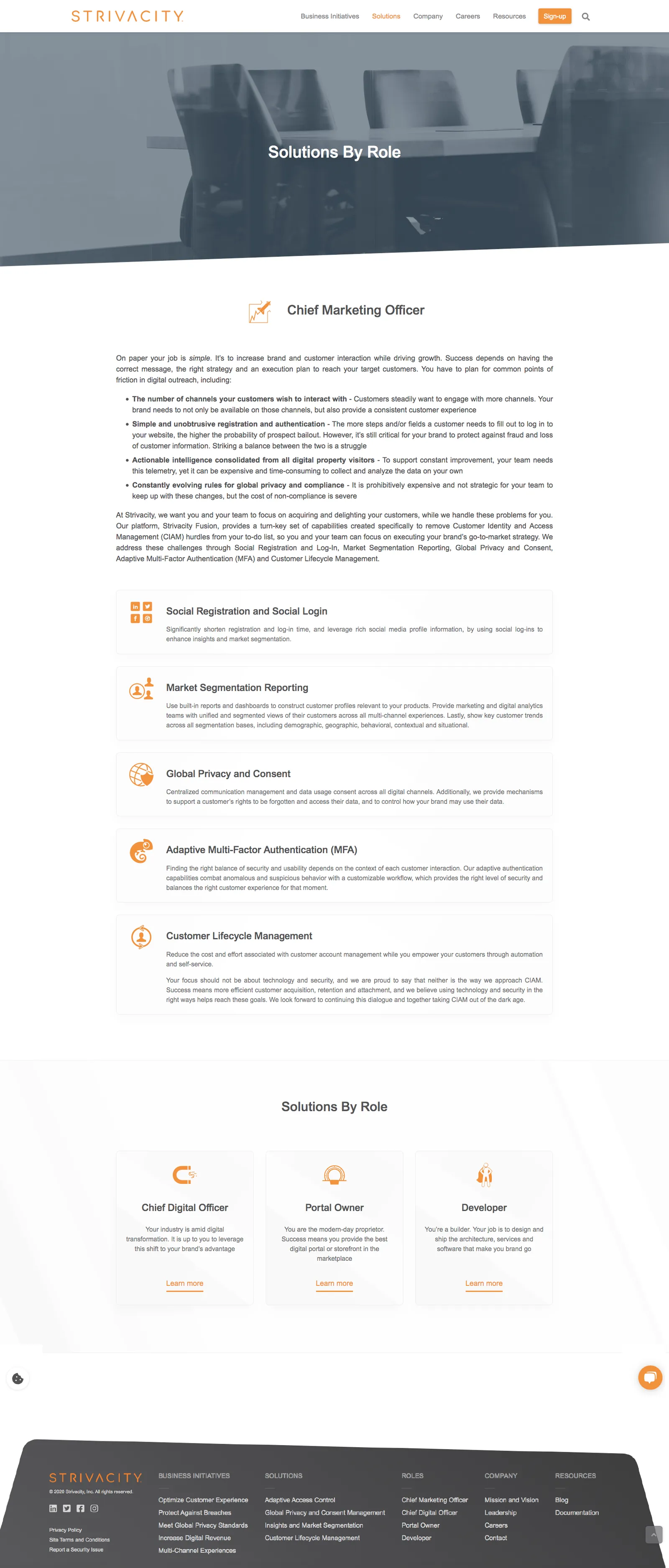 Strivacity solutions by role page